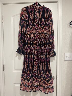 Flying Tomato Black Long-Sleeve Floral Midi Dress - Pink & Peach Accents